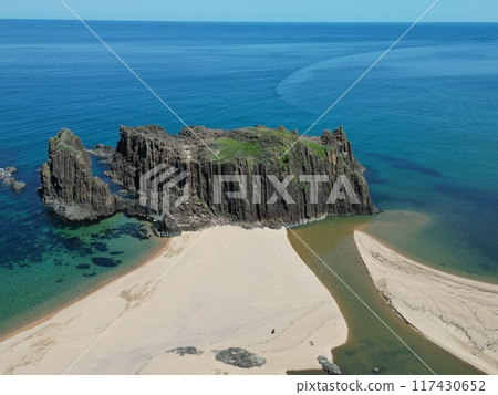 Aerial view of the beautiful coastline of Tateiwa in Tango Town, Kyoto Prefecture 117430652