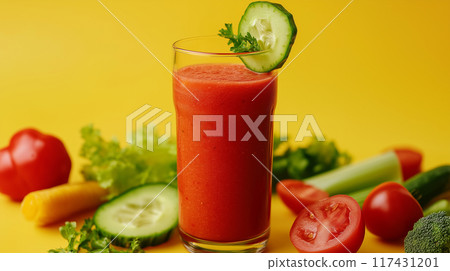 AI 生成的圖像描繪了健康逼真的冰沙飲料和蔬菜，看起來新鮮可口。 117431201