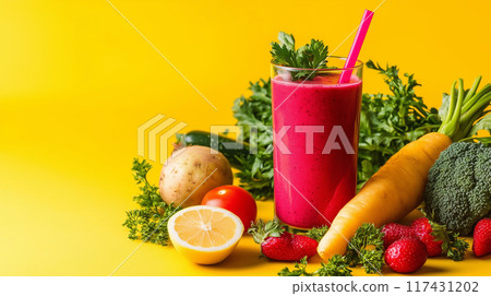 AI 生成的圖像描繪了健康逼真的冰沙飲料和蔬菜,看起來新鮮可口。 AI 生成的圖像描繪了健康逼真的冰沙飲料和蔬菜,看起來新鮮可口。 117431202