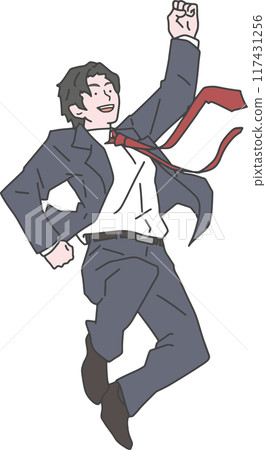 A businessman jumping energetically A businessman jumping energetically 117431256