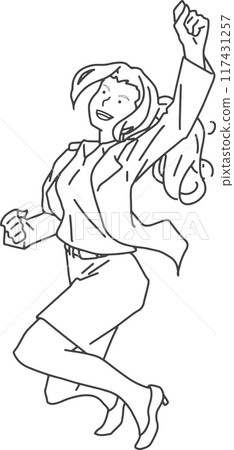 A business woman jumping energetically (line drawing) A business woman jumping energetically (line drawing) 117431257