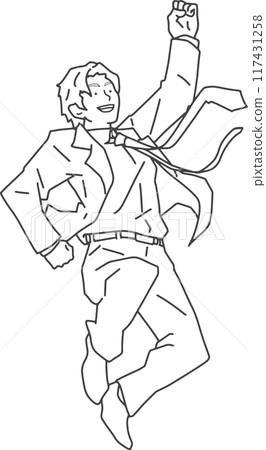 A businessman jumping energetically (line drawing) A businessman jumping energetically (line drawing) 117431258