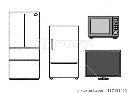 Simple touches: Illustrations of a refrigerator, a TV and a microwave 117431413