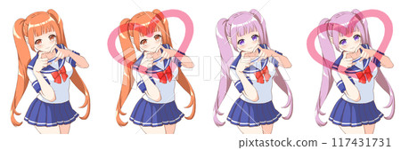 Moe anime-style character portrait: A high school girl making a finger heart 117431731