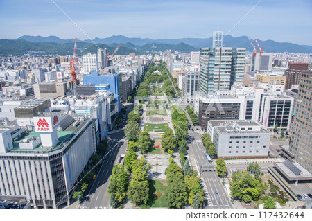 Sapporo, Hokkaido, Sapporo city center, Odori Park and Sapporo cityscape 117432644