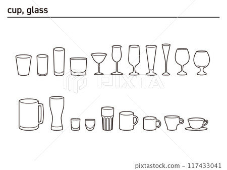 杯子，玻璃杯，馬克杯各種類型的杯子圖示集杯子，玻璃杯， 117433041