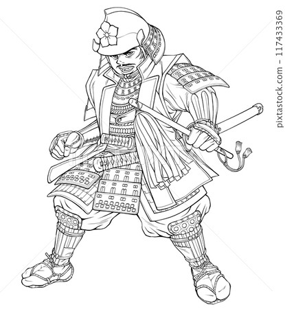 Line drawing of Sengoku warlord Akechi Mitsuhide commanding Line drawing of Sengoku warlord Akechi Mitsuhide commanding 117433369
