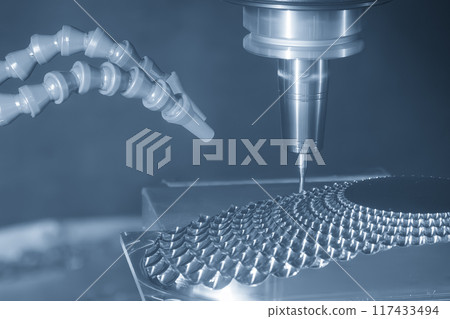 The CNC milling machine cutting  mold part by solid ball end mill tool. 117433494