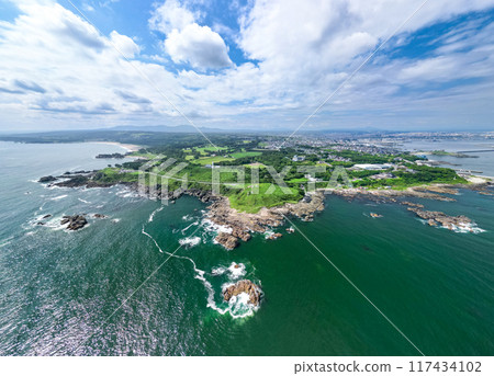 Aerial shot of the beautiful Tanesashi Coast in Hachinohe, Aomori Prefecture Aerial shot of the beautiful Tanesashi Coast in Hachinohe, Aomori Prefecture 117434102