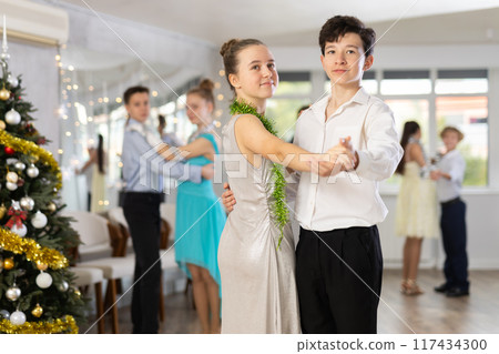 Waltz performed by girls and boys during Christmas celebrations 117434300