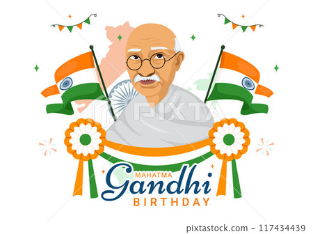 Happy Gandhi Jayanti Day is an Event Celebrated in India on October 2nd, which Marks Gandhi's Birthday in Flat Cartoon Background Vector Illustration 117434439