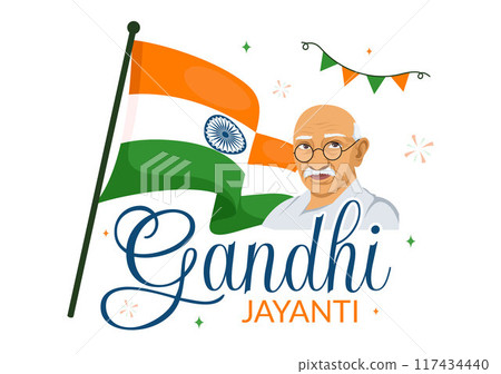 Happy Gandhi Jayanti Day is an Event Celebrated in India on October 2nd, which Marks Gandhi's Birthday in Flat Cartoon Background Vector Illustration 117434440