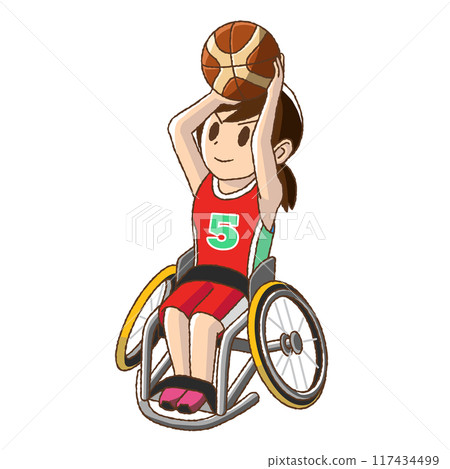 一個女人打輪椅籃球，動作可愛 117434499