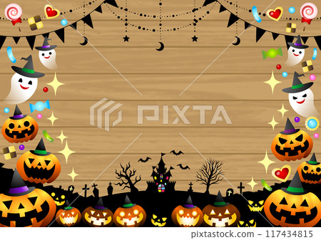 Halloween board, cute, illustration, background, frame, horizontal Halloween board, cute, illustration, background, frame, horizontal 117434815