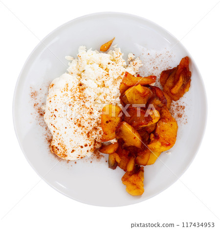 Baked apples and light tender cottage cheese 117434953