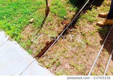 Trenchless laying communications, fiber optics, underground cable prior to installation of underground cable Trenchless laying communications, fiber optics, underground cable prior to installation of underground cable 117435156