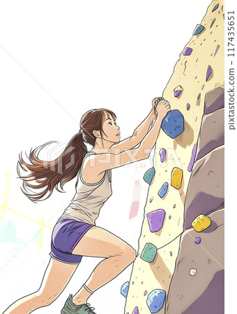 Image of a young woman enjoying bouldering 117435651