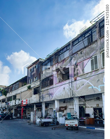 Old residential multi-story buildings in the center of Netanya, Israel. High quality photo Old residential multi-story buildings in the center of Netanya, Israel. High quality photo 117435880