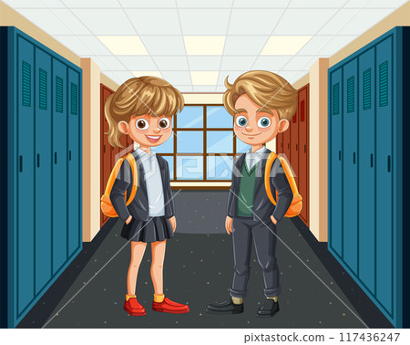 School Friends in Hallway School Friends in Hallway 117436247