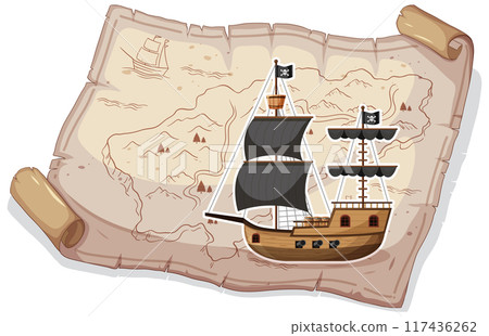 Pirate Ship on Treasure Map 117436262