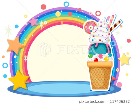Colorful Ice Cream and Rainbow Colorful Ice Cream and Rainbow 117436282