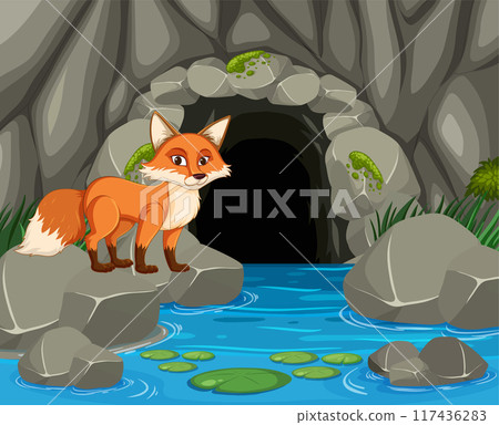 Fox by the Cave Entrance 117436283