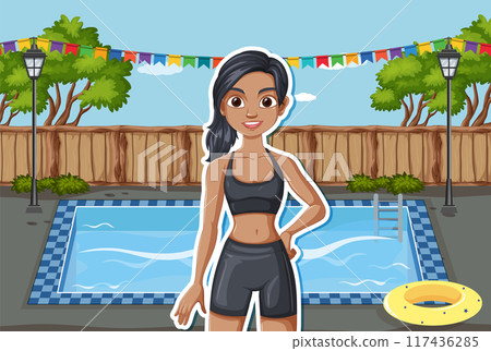 Woman by the Swimming Pool 117436285
