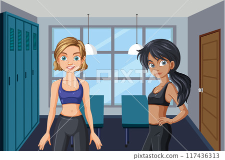 Fitness Friends in Gym Locker Room 117436313