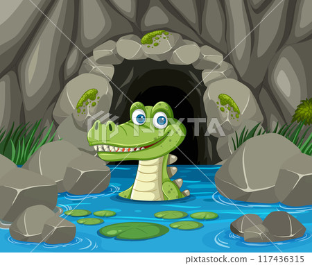Happy Crocodile in a Cave 117436315