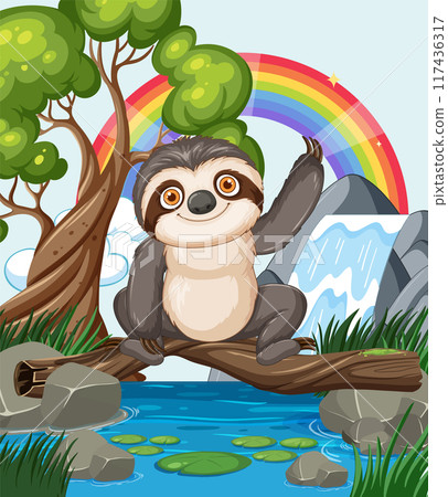 Happy Sloth by the Rainbow 117436317