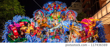 "Aomori Prefecture" Nighttime float display and parade at the Hachinohe Sansha Festival in summer "Aomori Prefecture" Nighttime float display and parade at the Hachinohe Sansha Festival in summer 117436389
