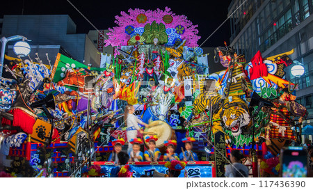 "Aomori Prefecture" Nighttime float display and parade at the Hachinohe Sansha Festival in summer "Aomori Prefecture" Nighttime float display and parade at the Hachinohe Sansha Festival in summer 117436390