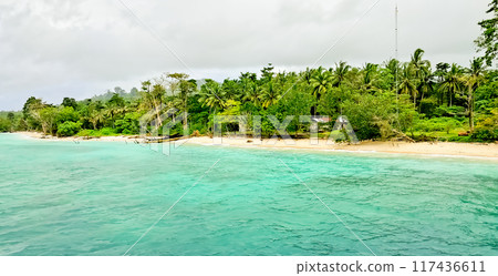 beautiful view of the tropical beach of Osi Island, West Seram, Maluku 117436611