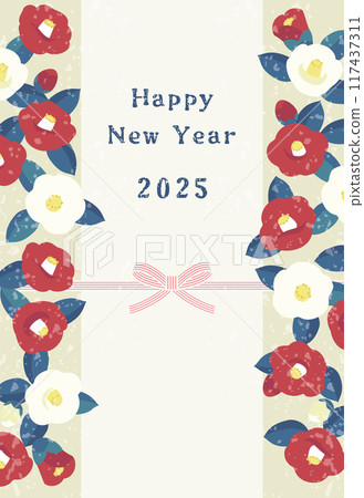 紅白山茶花復古新年賀卡模板(僅限問候) 紅白山茶花復古新年賀卡模板(僅限問候) 117437311