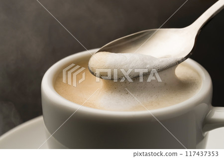 Cafe latte steamed milk 117437353