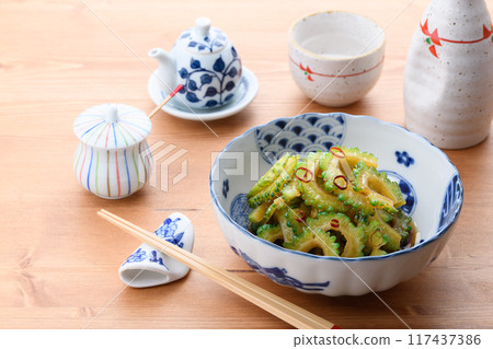 Fresh bitter melon boiled in soy sauce 117437386