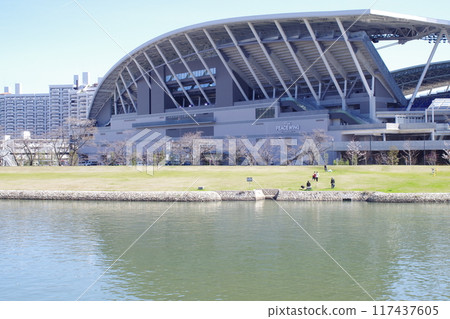 View of the Ota River in Hiroshima, where the soccer stadium is located View of the Ota River in Hiroshima, where the soccer stadium is located 117437605