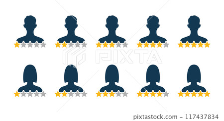 Icon set of people silhouettes and star rating Icon set of people silhouettes and star rating 117437834