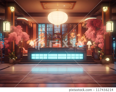 Asian Style Hotel Reception Area Lobby AI Artwork 117438214