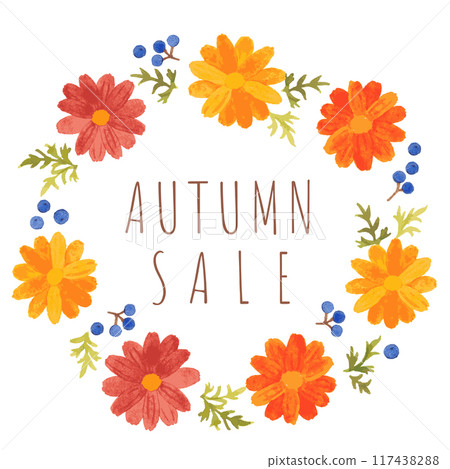 Autumn Sale Autumn-colored cosmos watercolor illustration 117438288