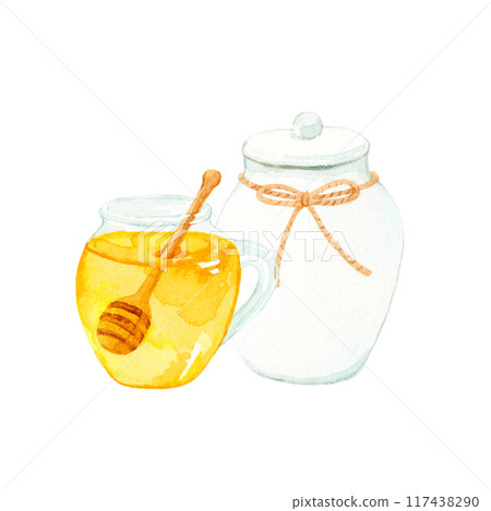 Honey and honey pot illustration 117438290