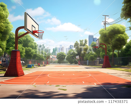 Asian Style Street Basketball Field Anime Style AI Artwork 117438371