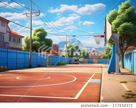 Asian Style Street Basketball Field Anime Style AI Artwork 117438372
