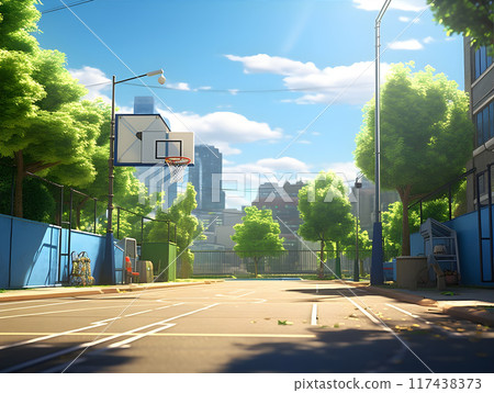 Asian Style Street Basketball Field Anime Style AI Artwork 117438373