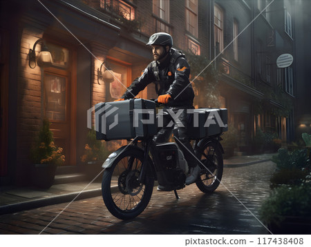 Ebike Food Delivery Guy in Work in a City in the Evening AI Artwork 117438408