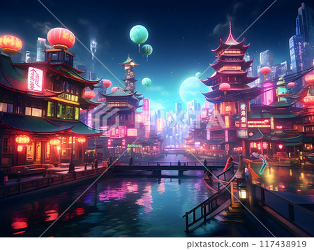 Futuristic Modern Cyberpunk Style City AI Artwork 117438919