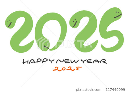 New Year's card with a snake posing for 2025, hand-drawn 117440099