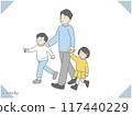 插圖，父親和孩子幸福地一起散步的家庭場景 117440229