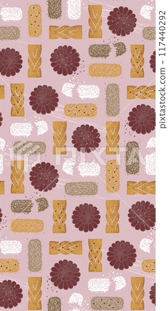 Seamless pattern vector illustration for Korea's Biggest Holiday, Chuseok: Traditional Korean Snacks, Rice Cakes, and Sweets Seamless pattern vector illustration for Korea's Biggest Holiday, Chuseok: Traditional Korean Snacks, Rice Cakes, and Sweets 117440292