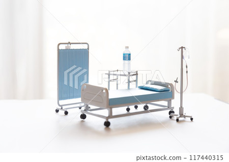 Image of a hospital room, first aid, bed and drip Image of a hospital room, first aid, bed and drip 117440315